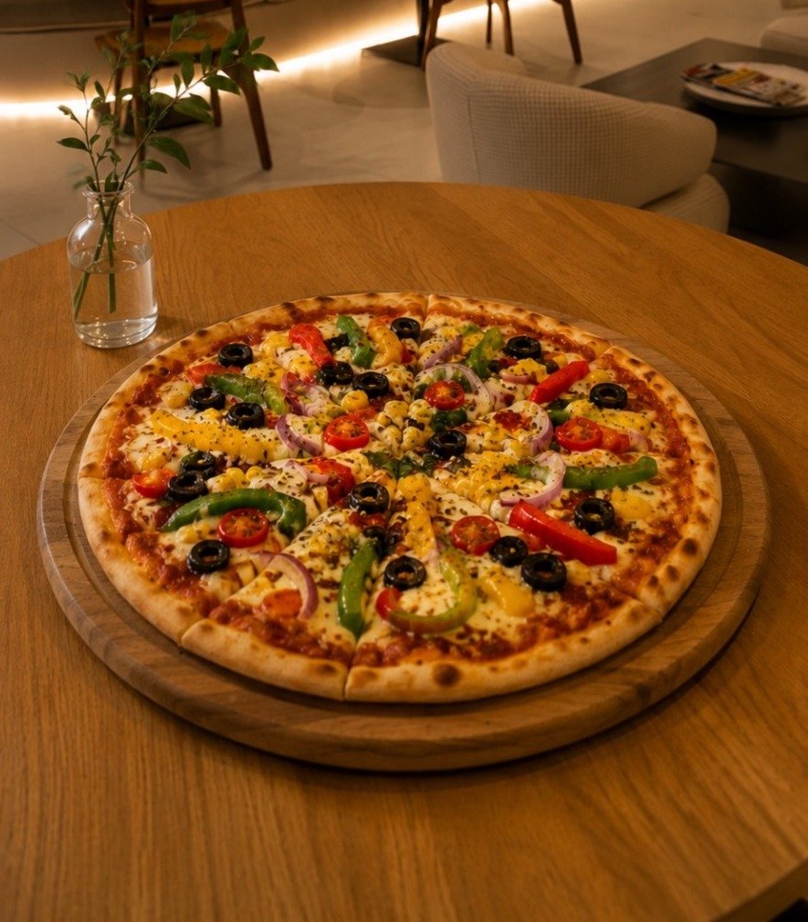 Vegetarian pizza at Kathe Coffee cafe, Bengaluru